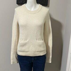 AYR Cream Wool Alpaca Crewneck Sweater with Pockets Ribbed Long Sleeves Size XS